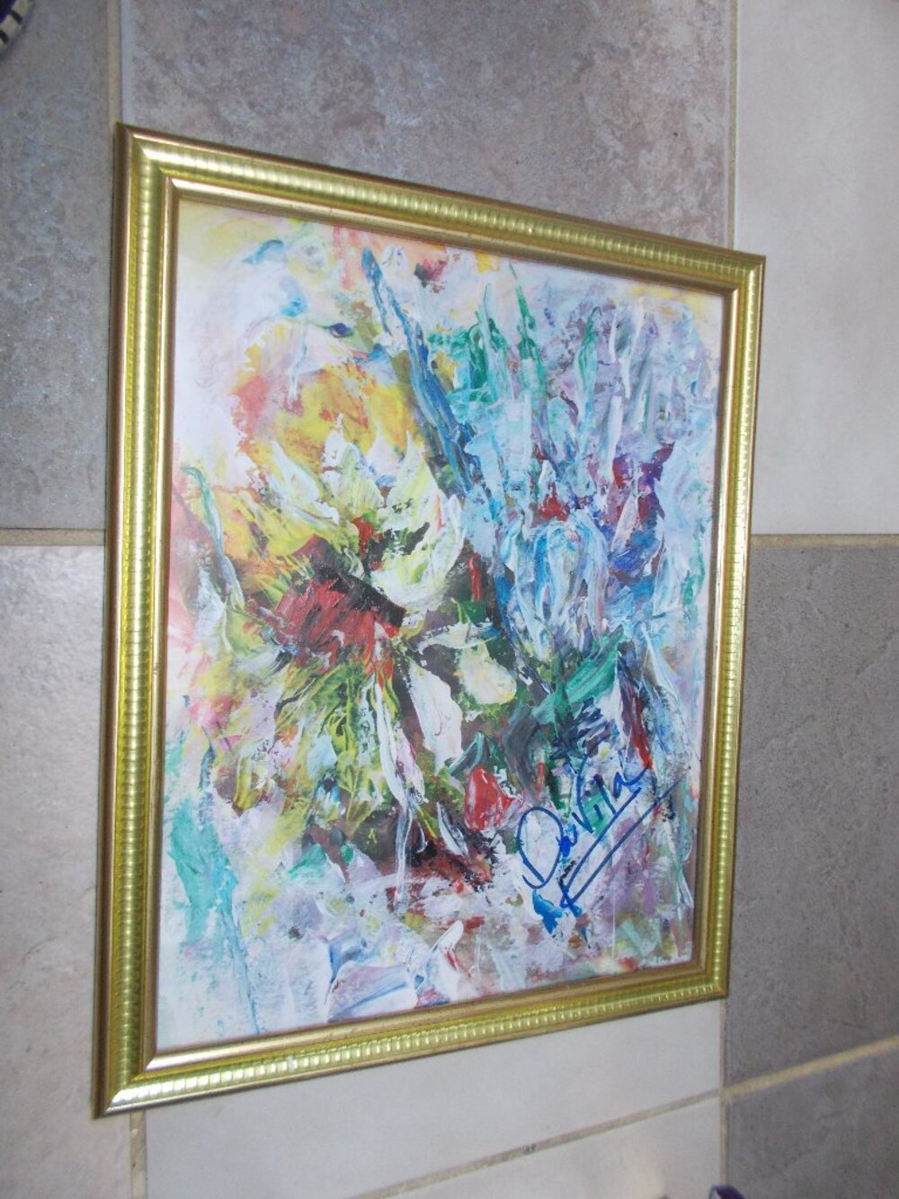 Original "Brilliant Floral" impressionistic mixedmedia framed painting by Davila